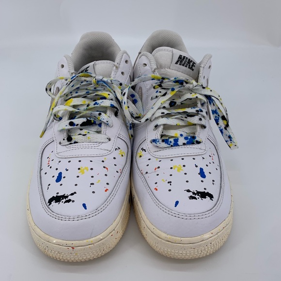 Nike White Air Force 1 '07 Lv8  Splattered Paint on White Sneakers Mens Size 8.5 - Picture 5 of 9